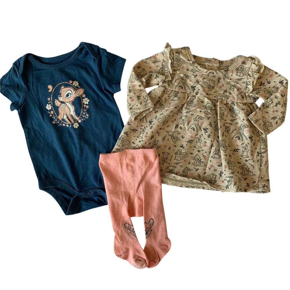 Disney Baby Girls 6M Bambi Infant Leggings One Piece Jacket Set Cottage Pastels